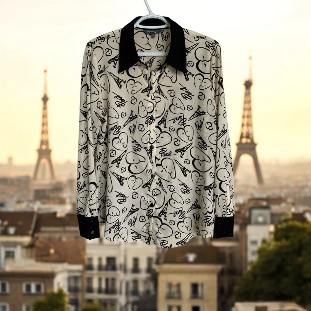 Catherine Malandrino Paris Print Blouse Medium